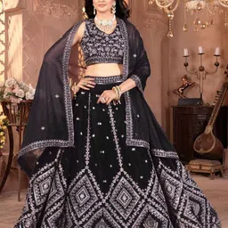 Fashorama Women Embroidered Sequinned Semi-Stitched Lehenga & Blouse With Dupatta-picture-53