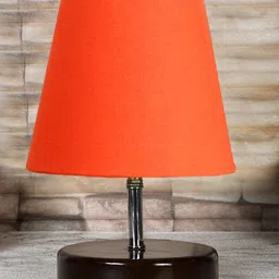 Devansh Cotton Round Brown Wood Table Lamp - Orange image 2