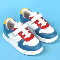 Babyoye Velcro Closure Casual Shoes With Lace Detailing - Blue & White image 2