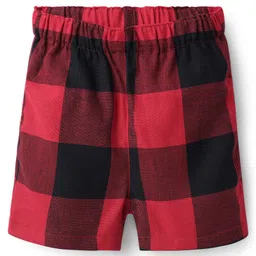 Babyhug Cotton Woven Above Knee Length Boxers With Checks Stars & Animal Print Pack Of 3 - Red & Blue image 2