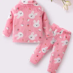 Mark & Mia Full Sleeves Winter Wear Co-ords Night Suit With Bunny Print - Pink image 2