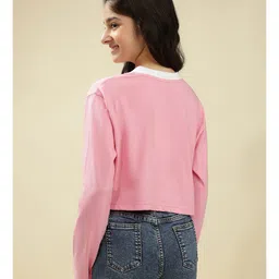 Lil Tomatoes Cotton Knit Full Sleeves Ace Text Printed Crop Top - Pink image 3