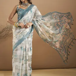 Mitera Ethnic Motifs Organza Block Print Saree-picture-11