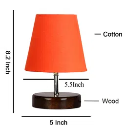 Devansh Cotton Round Brown Wood Table Lamp - Orange image 3