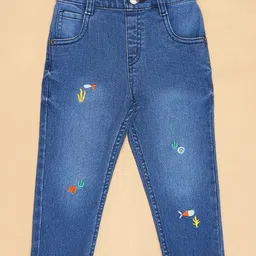 Pantaloons Baby Cotton Fish Embroidered Jeans - Blue image 4