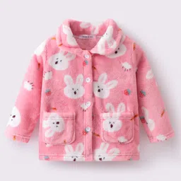 Mark & Mia Full Sleeves Winter Wear Co-ords Night Suit With Bunny Print - Pink image 3
