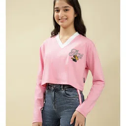 Lil Tomatoes Cotton Knit Full Sleeves Ace Text Printed Crop Top - Pink image 4