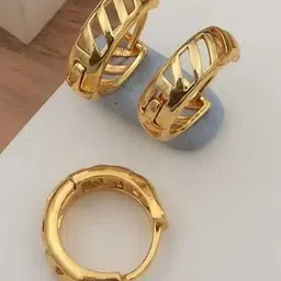 SHREE KRISHNA SHOPPING Brass Gold Plated Hoop Earrings image 3