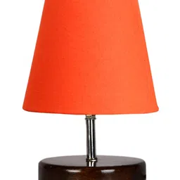 Devansh Cotton Round Brown Wood Table Lamp - Orange image 4