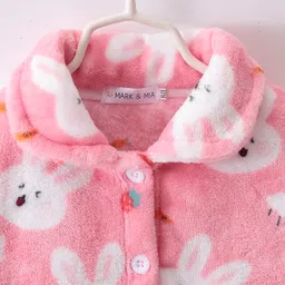 Mark & Mia Full Sleeves Winter Wear Co-ords Night Suit With Bunny Print - Pink image 4
