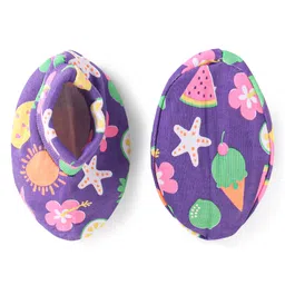 Babyhug 100% Cotton Knit Mittens & Booties with Tropical Print - Purple image 5