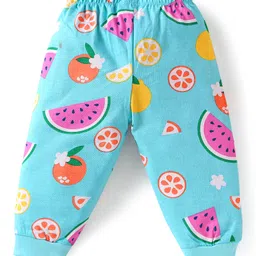 Babyhug Cotton Knit Half Sleeves Night Suit With Fruit Print - Light Blue image 5