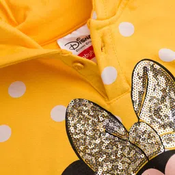Babyhug Disney Terry Knit Full Sleeves Hooded Sweatshirt With Minnie Mouse Graphics & Bow Applique - Yellow image 5