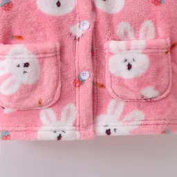 Mark & Mia Full Sleeves Winter Wear Co-ords Night Suit With Bunny Print - Pink image 5