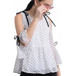 RC NEOEN Polka Dot Print Cold-Shoulder Cotton Top-picture-33