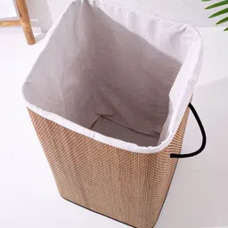 Home Centre Wilton Macy Brown Bamboo Foldable Laundry Hamper With Lid image 3