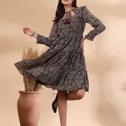 TANYAA Printed Tiered Ruffles Fit & Flare Dress image 1