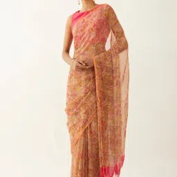Taneira Light Pink Printed Saree With Unstitched Blouse-image-9