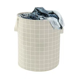 Kuber Industries White & Grey Checked Foldable Cotton Laundry Bags 60 l image 2