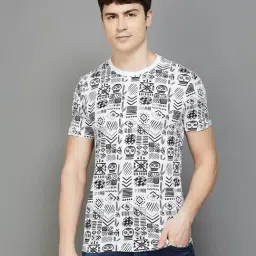 Forca by Lifestyle White Melange Cotton Regular Fit Printed T-Shirt-image-20