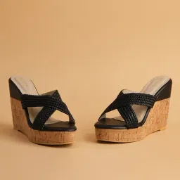 Eridani Women's Malia Black Cross Strap Wedges-picture-15