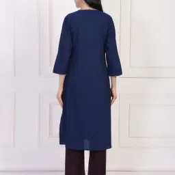 W Navy Blue Rayon Embroidered Kurti image 2
