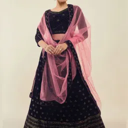 Soch Navy Embellished Unstitched Lehenga Choli Set With Dupatta-image-63