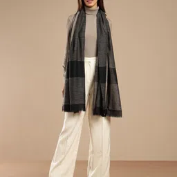 Fabindia Striped Woven Design Fringed Border Detail Cashmere Woollen Shawl-picture-42