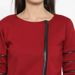 Belle Fille Women Maroon Solid Asymmetric Closure Tailored Jacket image 2