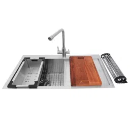 Jayna Combo Series Kitchen Sink Satin with Drain Board, Faucet & Accessories 36x20 Inch, COMBO -03A-picture-21