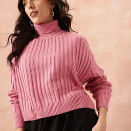 all about you Turtle Neck Ribbed Crop Pullover-image-0