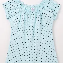 Smarty Girls 100% Cotton Half Sleeves Top Polka Dots Print - Sky Blue-picture-25
