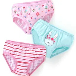 Babyhug 100% Cotton Panties Floral Print Pack of 3 - Pink & Blue-picture-21
