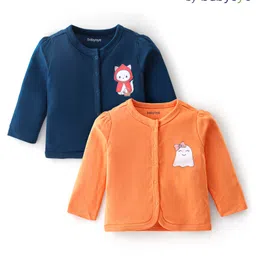 Babyoye Eco Conscious 100% Cotton Knit Full Sleeves Bunny PrintVests Pack of 2 - Blue & Orange-picture-35