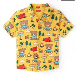 Babyhug Cotton Knit Half Sleeves Shirt with Teddy Bear Print - Yellow-picture-18