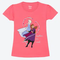 Wear Your Mind Cotton Disney Frozen Featuring Half Sleeves Anna & Elsa Printed Tee - Hot Pink-picture-35