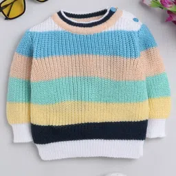 Little Angels Woollen Knit Full Sleeves Striped Sweater - Multi Colour-picture-23