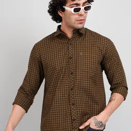 TIM PARIS Standard Checked Spread Collar Roll-Up Sleeves Cotton Shirt-image-49