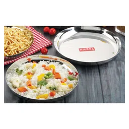 HAZEL Steel Plates Plates Set Steel For Dinner Silver - Pack of 2 image 2