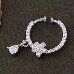 GC PREMIUM JEWELLERY Silver-Plated Cubic Zirconia Studded Floral Charm Ring Nosepin-picture-30