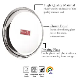 HAZEL Steel Plates Plates Set Steel For Dinner Silver - Pack of 2 image 3