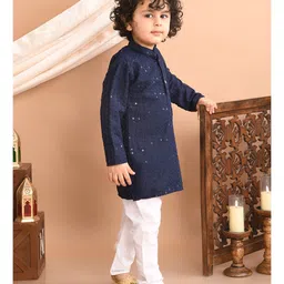 Superminis Full Sleeves Sequin Embellished Kurta With Pyjama - Navy Blue image 4