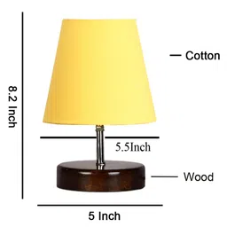 Devansh Cotton Round Brown Wood Table Lamp - Yellow image 3