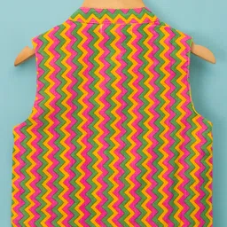 Babyhug Cotton Woven Full Sleeves Kurta Dhoti Set with Jacket & Aztec Design - White image 3