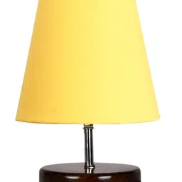 Devansh Cotton Round Brown Wood Table Lamp - Yellow image 4
