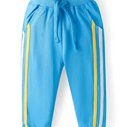 Babyhug Terry Knit Full Sleeves Cut & Sew T-Shirt with Text Embroidery & Taped Joggers -Blue & Yellow image 4