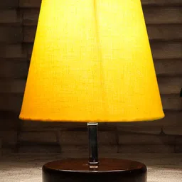 Devansh Cotton Round Brown Wood Table Lamp - Yellow image 5