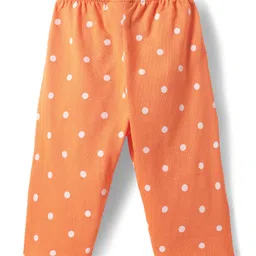 Babyhug Cotton Knit Half Sleeves Co-ords Front Open Night Suit with Polka Dots Print - Orange image 5