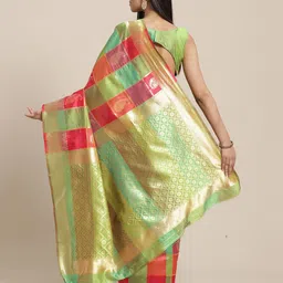 Saree mall Red & Green Checked Silk Blend Sarees image 2