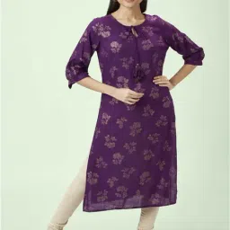 Rangmanch by Pantaloons Purple Printed Straight Kurta-image-74